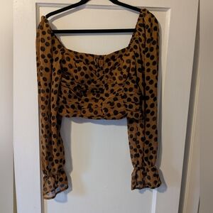 Free People Tan and Black Polka Dot Blouse